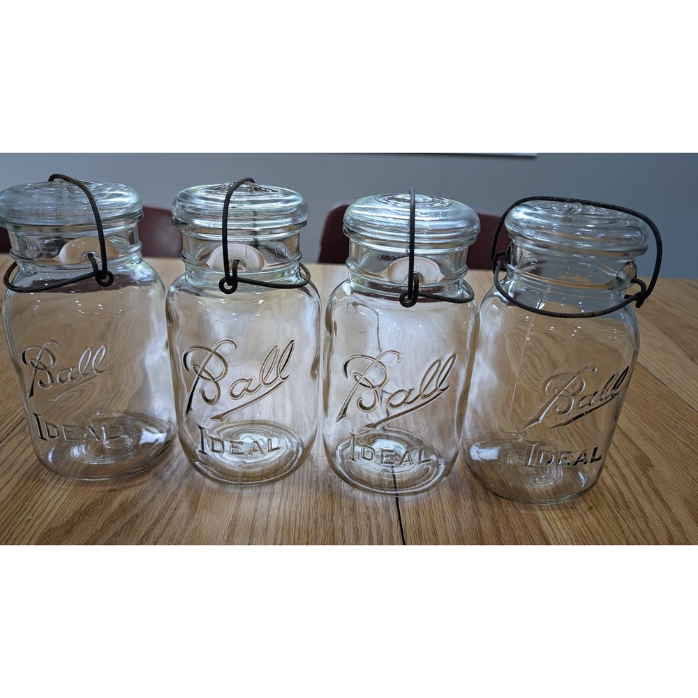 Vintage Ball Ideal Clear Glass Canning Jars with Wire Bail Lids Set of 4